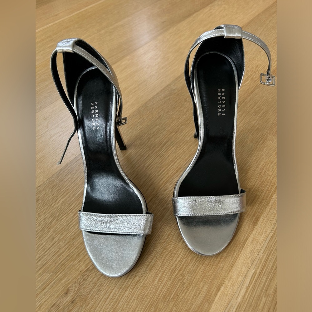 Barneys New York silver strap heels